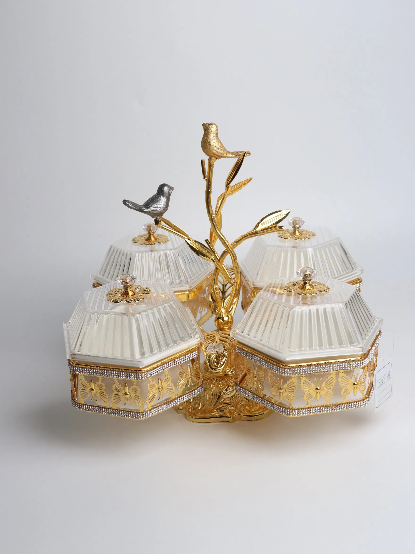 Home Ornament Gold-Plated Iron Frame with 4 Hexagonal Plastic Bowl Sets