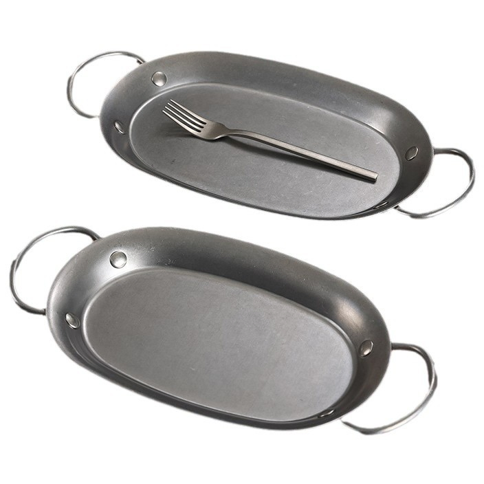 Wholesale Retro Oval Plate Commercial Small Dish Stainless Steel Cheese Western Food Plate Kitchen Storage Tray