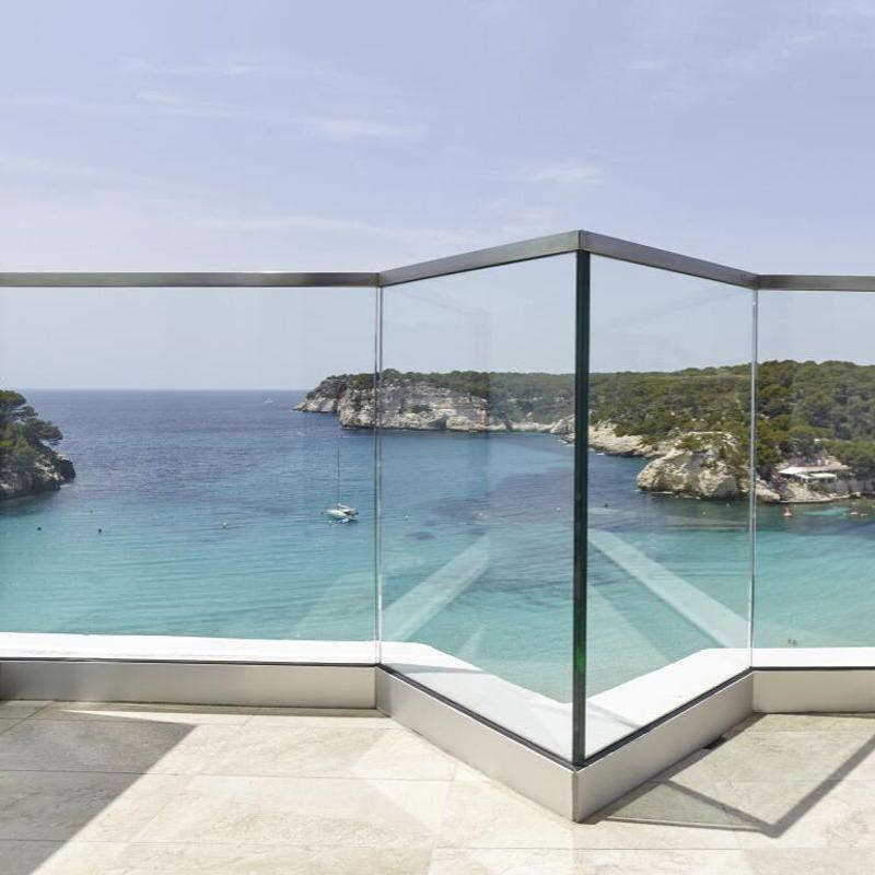 Balcony Top Mounted U Channel Tempered Glass Frameless Railing LED Light