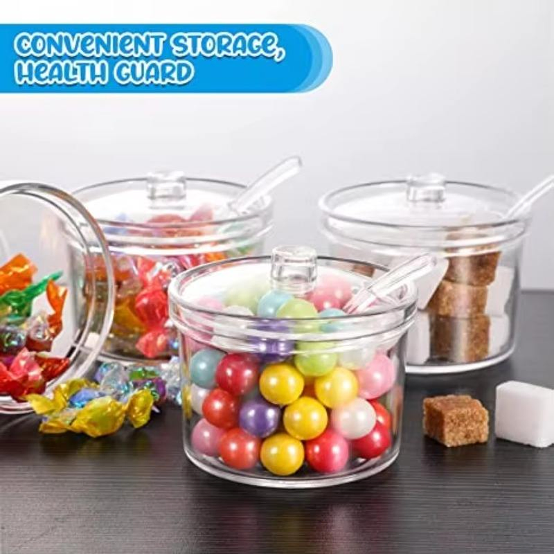 4 Pieces Classic Design Eco-Friendly Plastic Sugar Bowl Set with Lids and Salt Spoon Storage