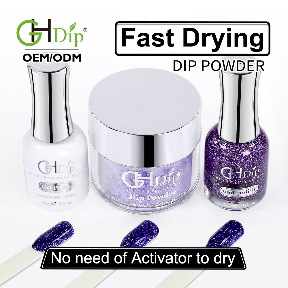Perfect Color Match 3in1 Set Glitter Nail Dipping Powder with Gel Polish and Nail Lacquer