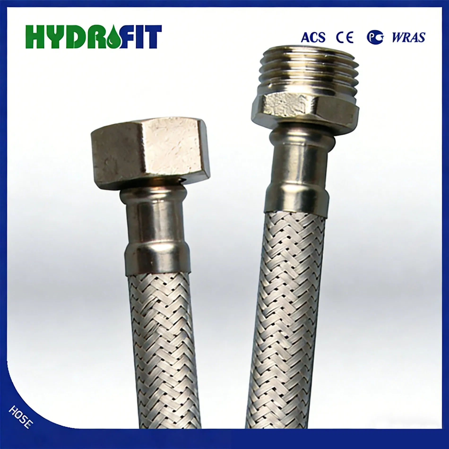 Factory Bathroom Aluminium Braided Hose Woven Hose Red Blue Wire 1/2, 3/4 FM (HY6401)