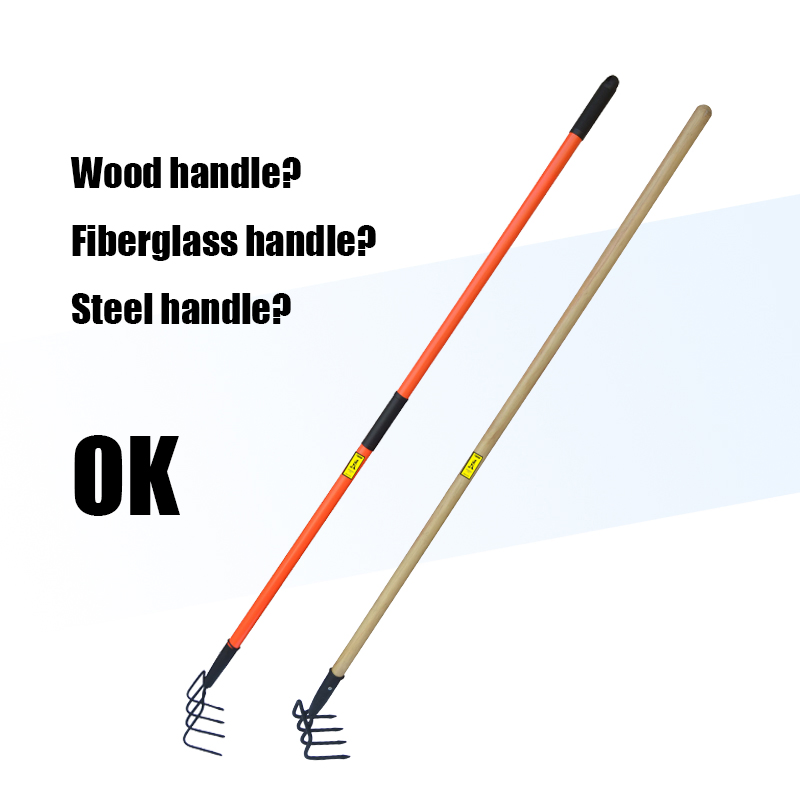 Long Fiberglass Handle Carbon Steel Farming Garden Pitch Agricultural Lawn Fork Leaf Hook Rake