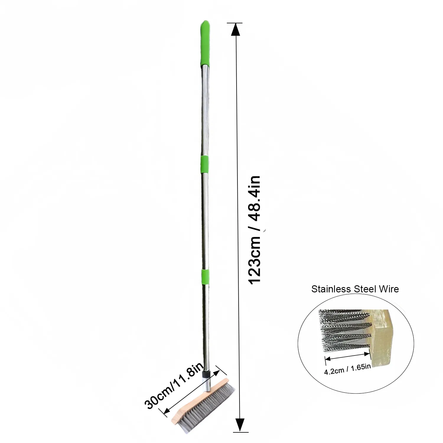 Щётка для пола с длинной ручкой, стальная щетина 30 см