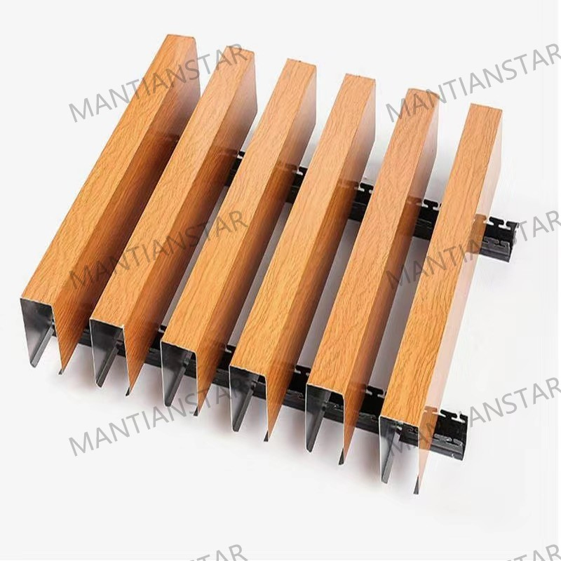 Interior Decor Metal Ceiling Linear Wood Grain Wavy Aluminum Baffle Ceiling