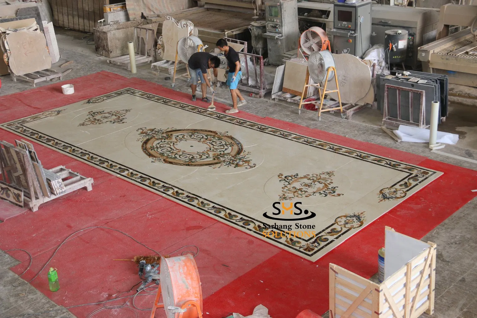 Luxury Water Jet Marble Inlay Flooring Patterns Marble Floor Medallion for Majlis Men Sitting Room Floor Decoration