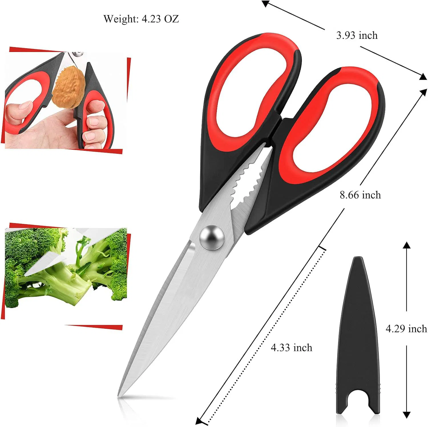 Ds-6604 Kitchen Scissors, Kitchen Shears Heavy Duty Dishwasher Safe, Stainless Steel Sharp Utility Food Cooking Scissors Multipurpose with Cover Cutting Meat