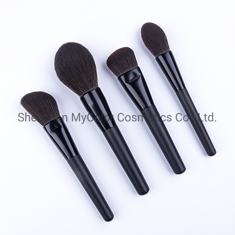 8PCS in One Private Logo Cosmetic Brush Set Black Wood Handle Makeup Brushes with Makeup Pouch