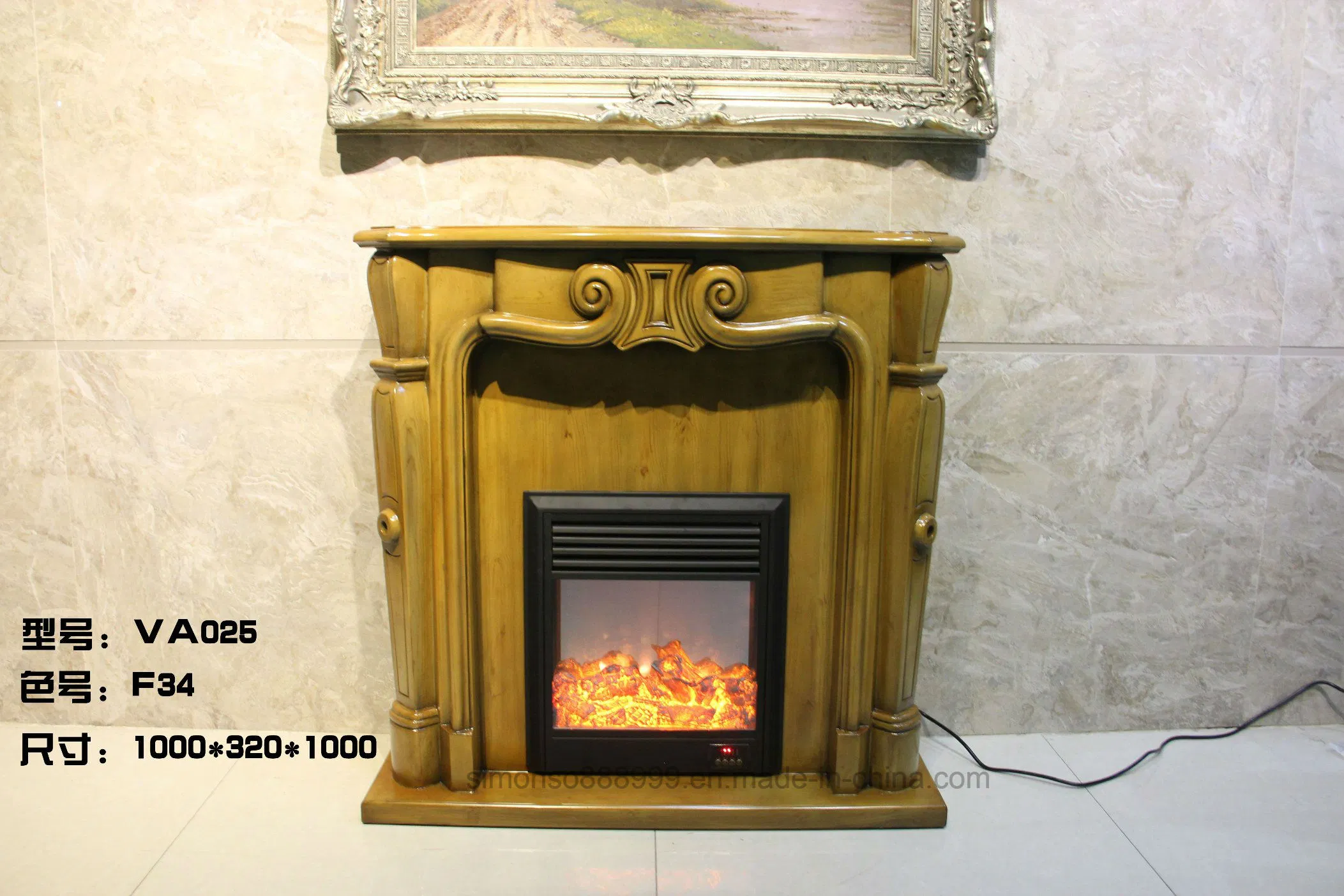 Yellow Marble Culture Design European Electric Fireplace