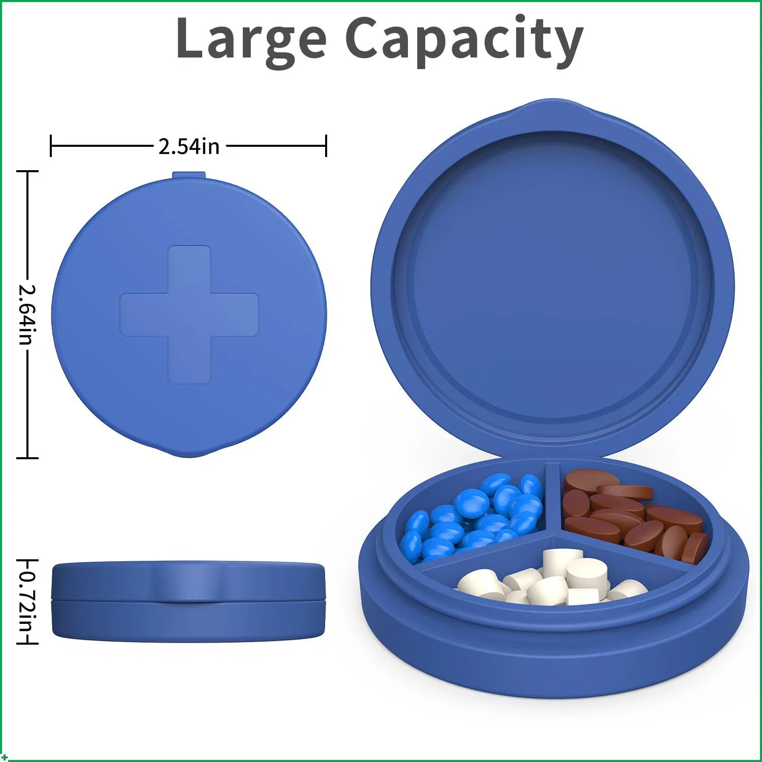 Round Silicone Travel Pill Box, Waterproof Portable Compact Case