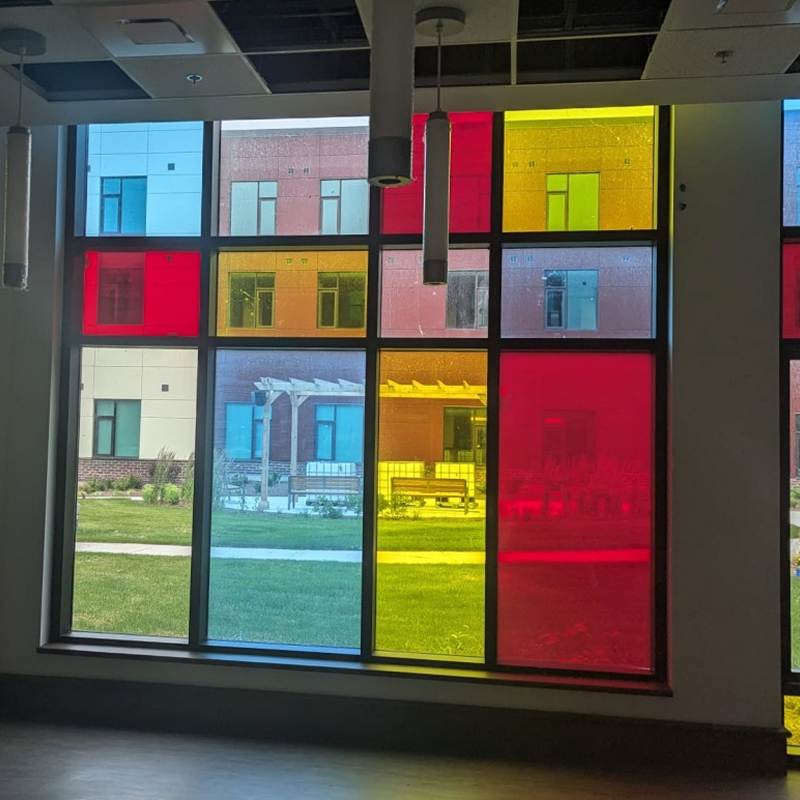 Architectural Self Adhesive Red Window Decorative Building Glass Film