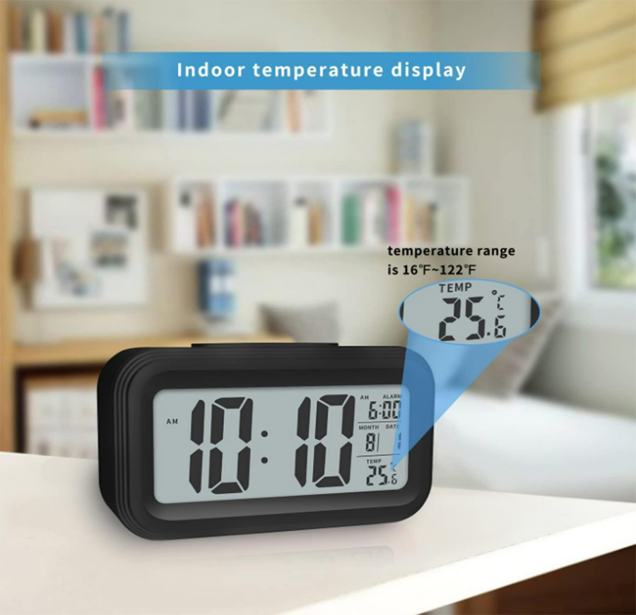Digital LED Display Alarm Clock Desk Smart Clock with Indoor Temperature
