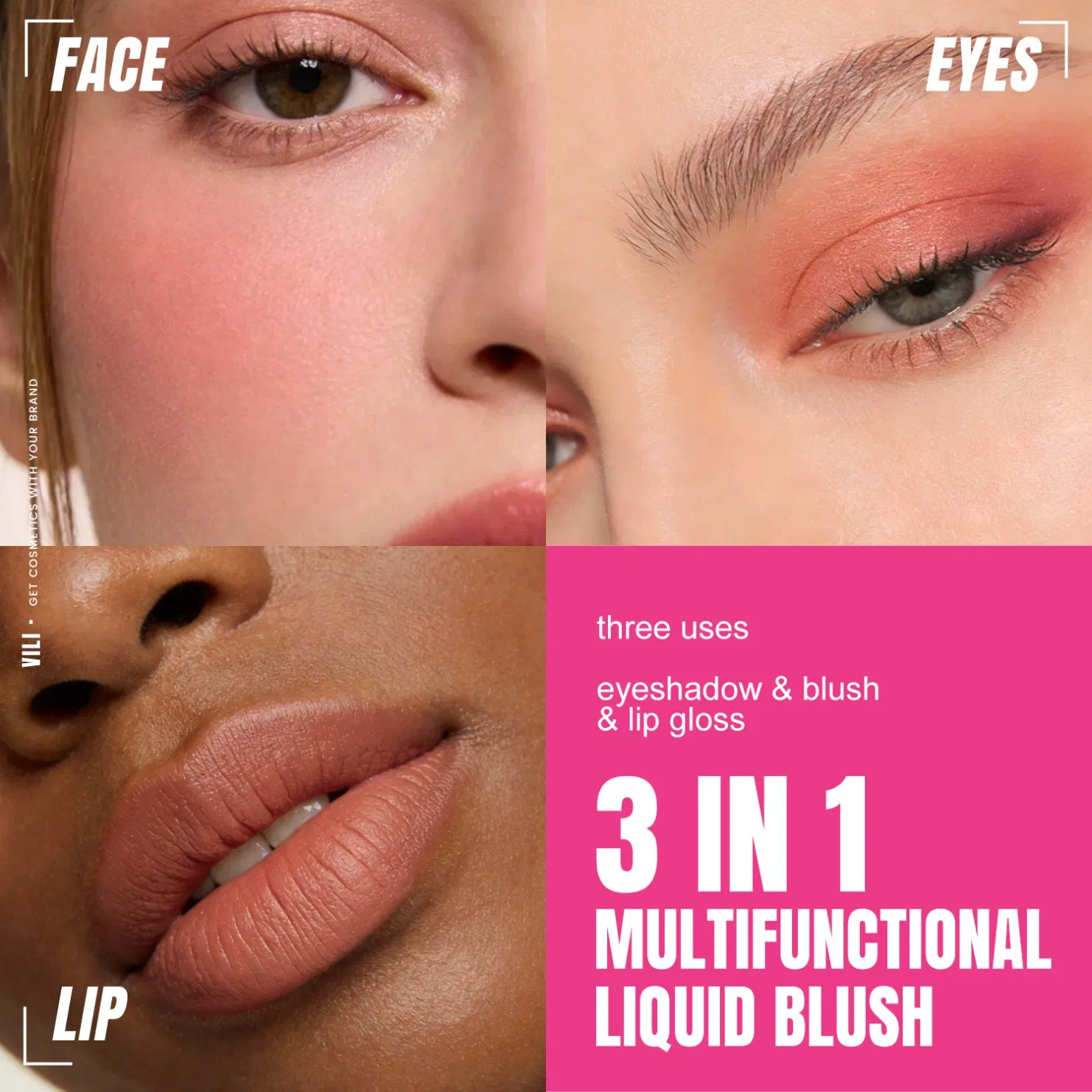 Private Label Liquid Blush 3 in 1 Multifunctional Cosmetics Tube