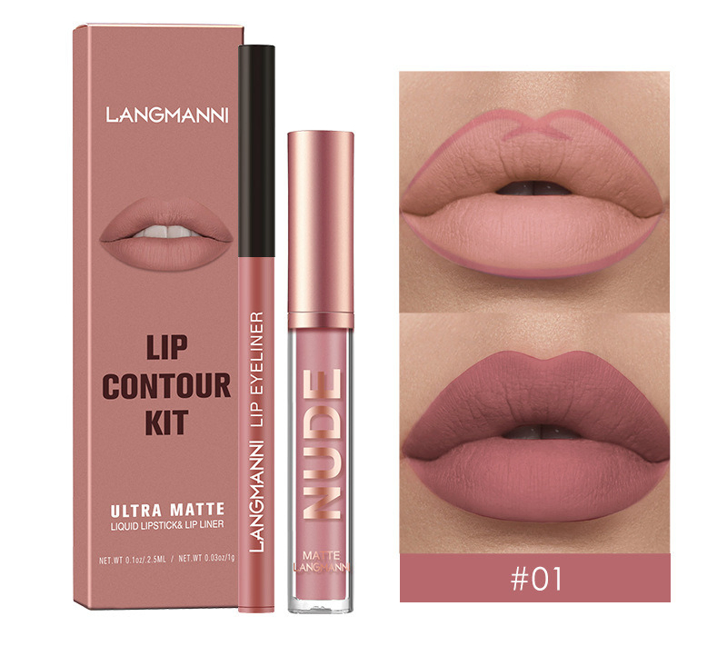 Not Easy to Stick Cup Matte 2 Sets Lip Gloss Lip Pencil
