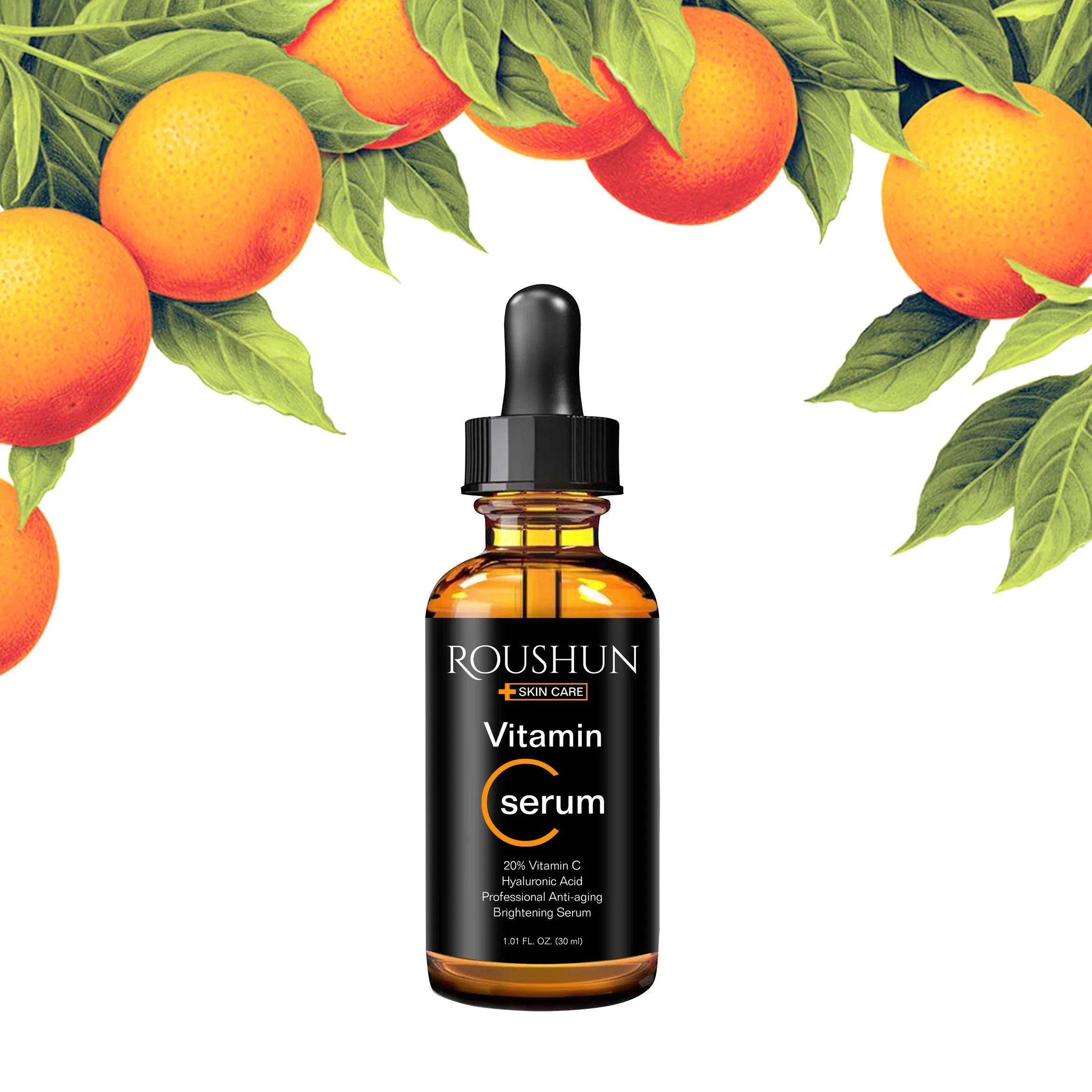 Roushun 20% Vitamin C & Hyaluronic Acid Face Serum - Professional Anti-Aging Brightening Serum for Dull Skin, Radiant Glow Boost