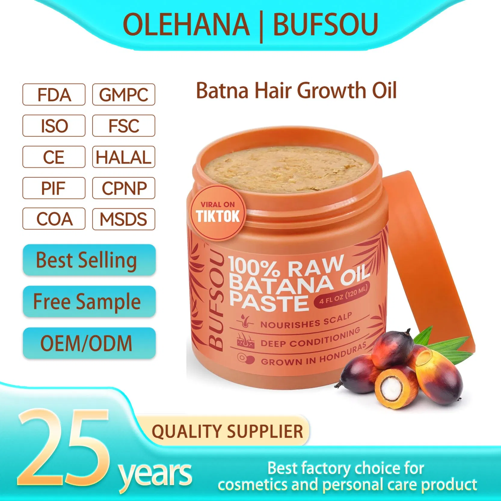 Thicker, Healthier Natural Hair Treatment Private Label Organic Nourishing Hair Growth Batana Hair Oil