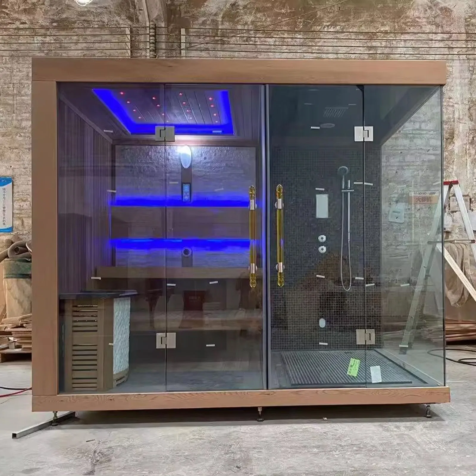 Customized Shower Wooden Steam Sauna Room Three Functions Sauna Shower Room with Tempered Glass Door