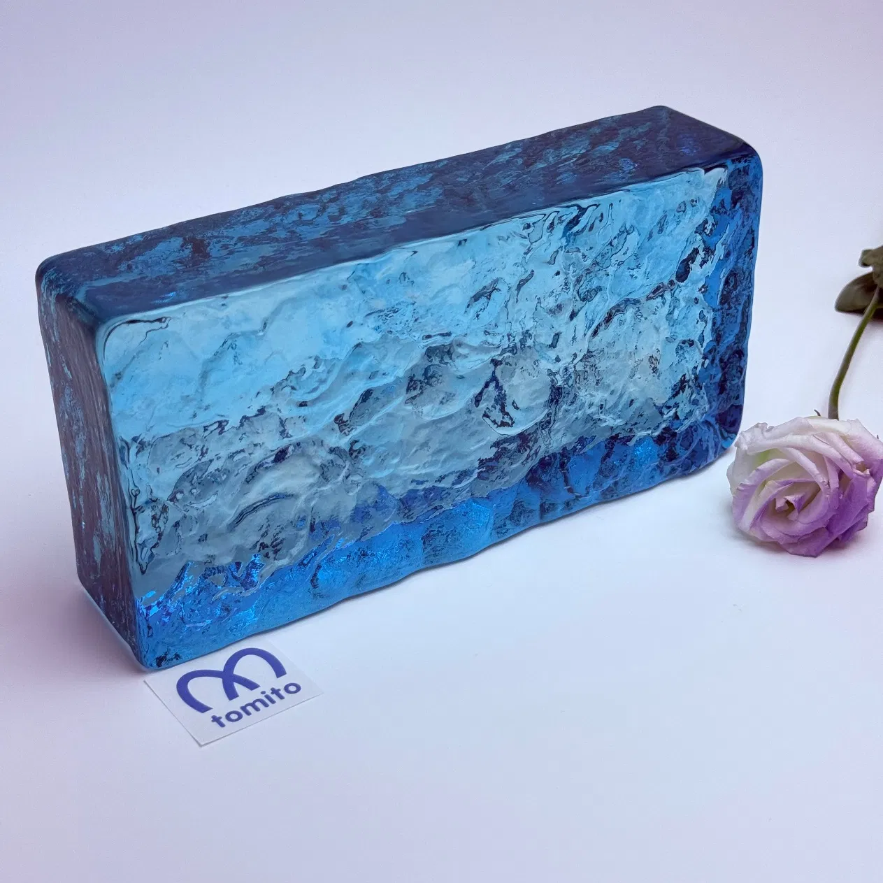 Modern 100mmx200mm Blue Colored Decorative Pattern Solid Glass Partition Panel Glass Brick Block Tile for Wall Decor