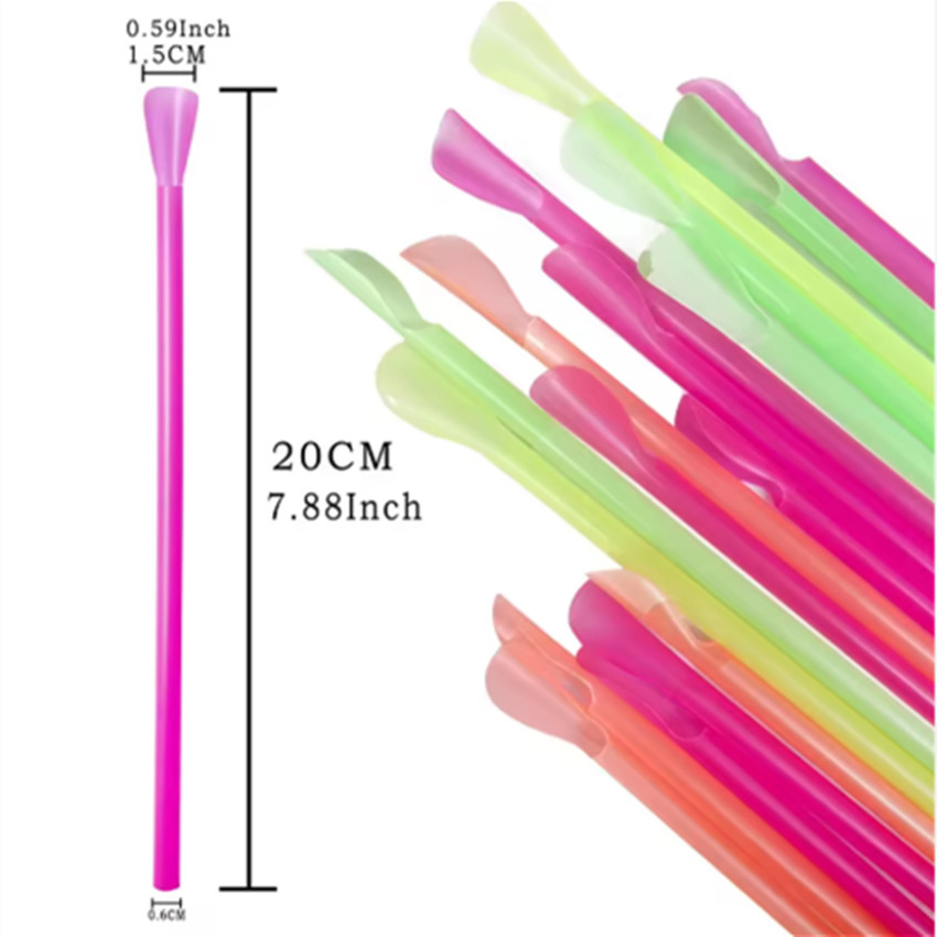 Disposable Multifunction Colored Smoothie PLA Drinking Straws with Spoon Shape