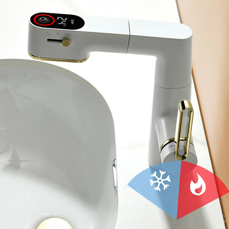 Brass Digital Display Basin Faucet Gun Gray Basin Washbasin Three-Speed Water Withdrawal Universal Hot and Cold Faucet