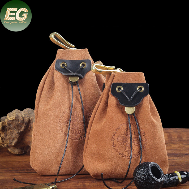 Ea443 Custom Logo Wholesale Drawstring Tobacco Pouch for Men Vintage Leather Accessories Smoking Kit Bag Storage Pipe Cigar Box