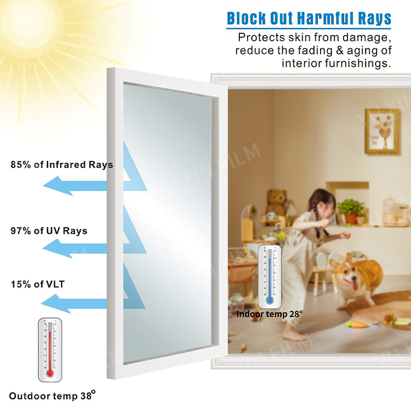 High Privacy Protection Heat Insulation UV Block Silver Decorative Windows Film Commercial Office Building Glass Film