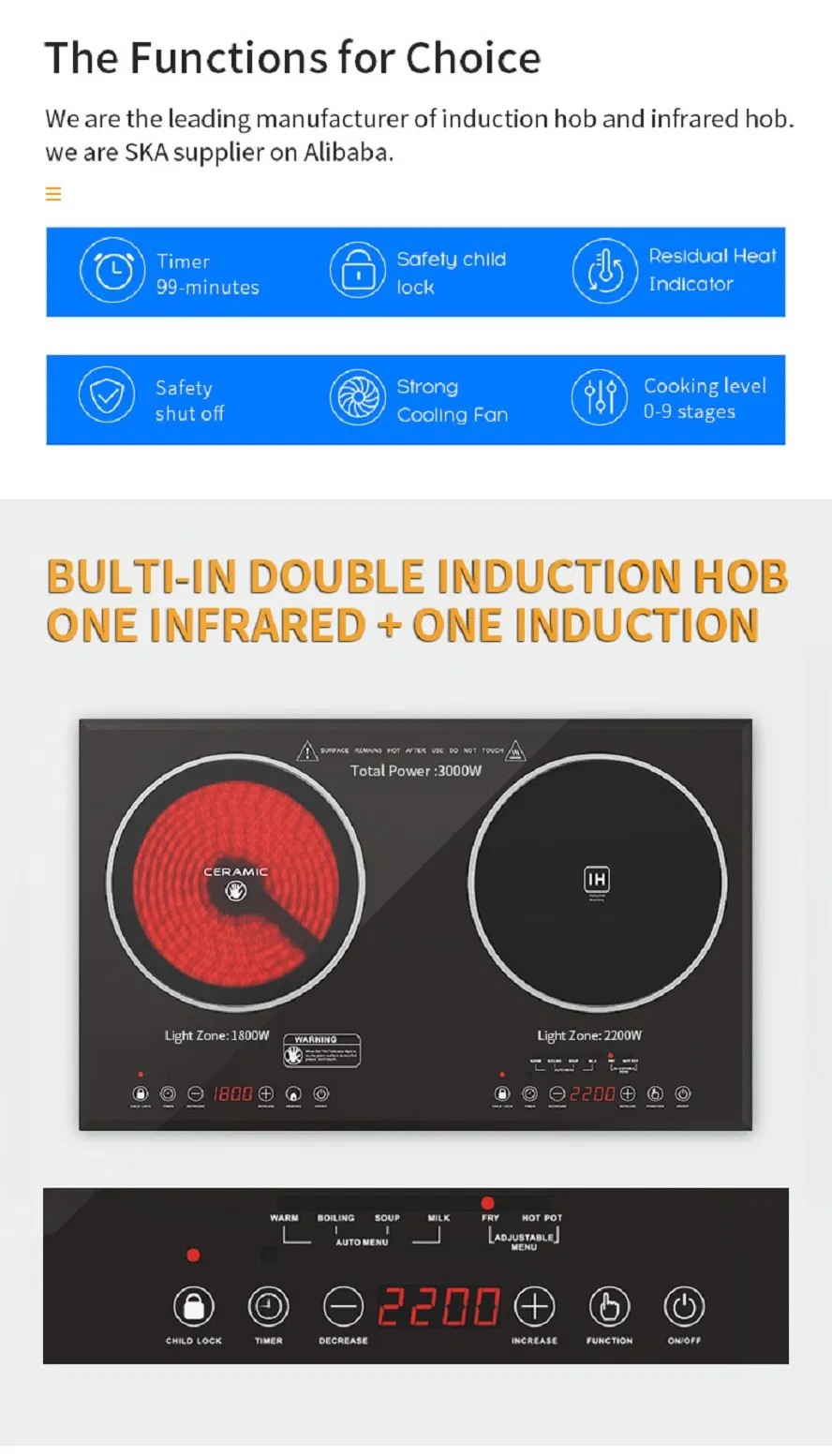 Customized 3100W Induction Plate Cooktop 2 Electric Hob Double Induction Cooker