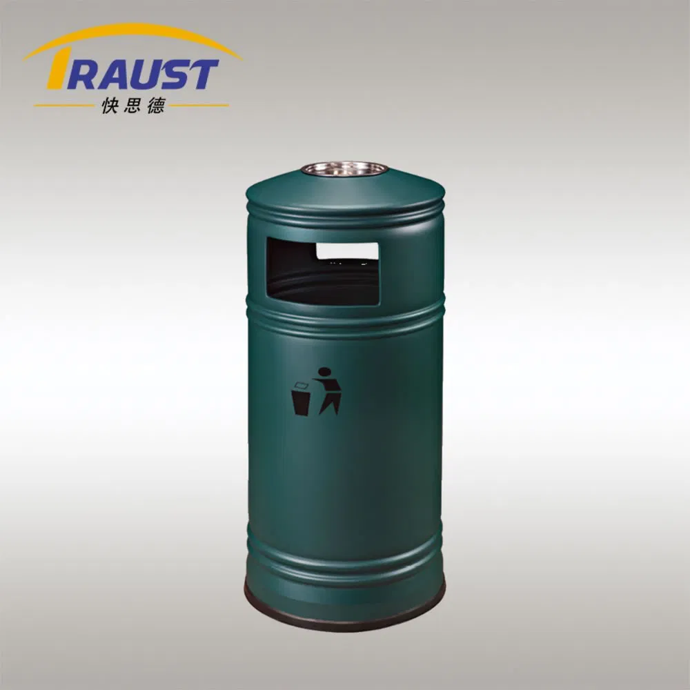 Traust 50L Metal Dustbin Trash Litter Waste Garbage Rubbish Bin Can with Ashtray Ash Cigarette Bin