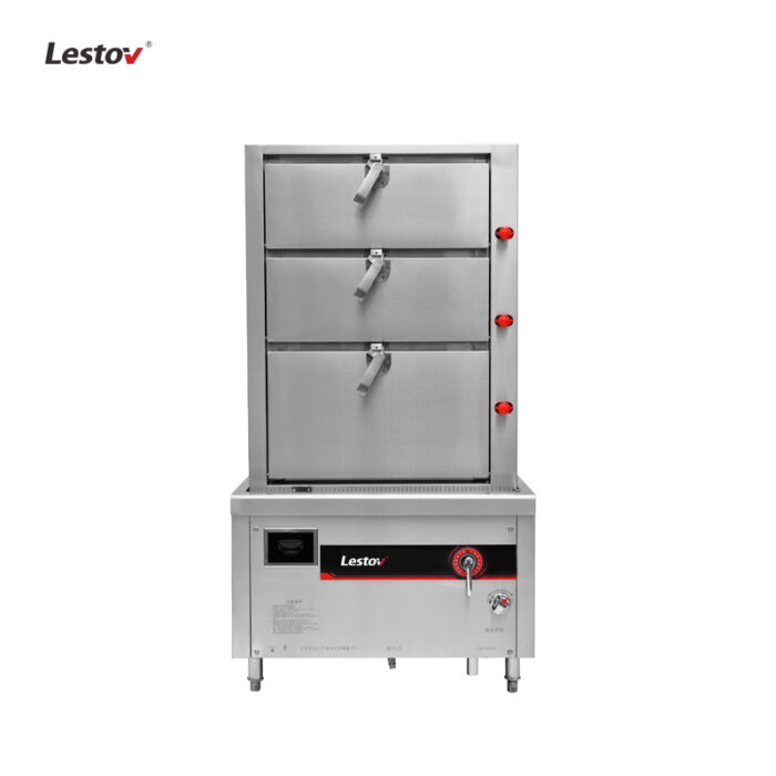 Lestov 3 Tiers Chinese Commercial Induction Seafood Cabinet Steamer for Restaurant Use