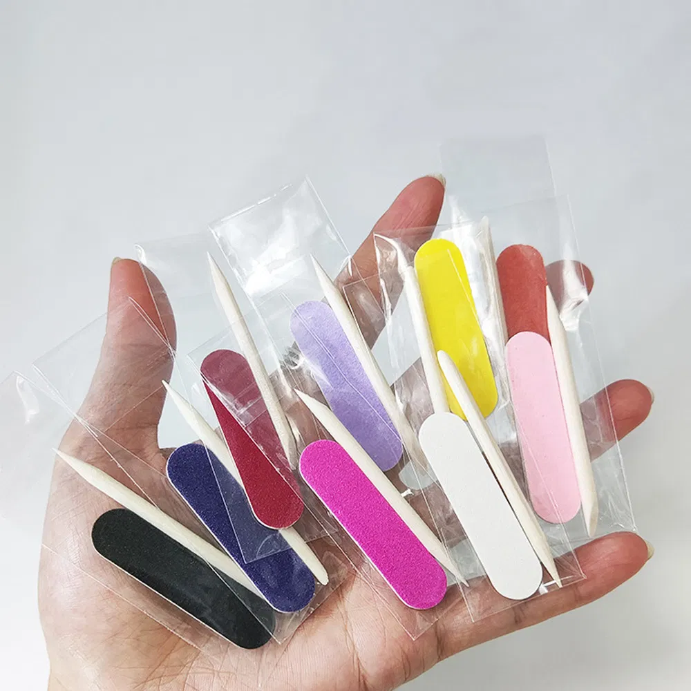 Wholesale Mini Professional Manicure Supplies Set Disposable Nail Art File Buffer Kit with Cuticle Wooden Stick