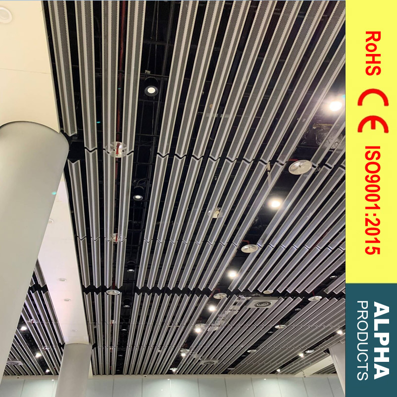 Roof V-Shaped Aluminum Ceiling Baffle with Small Infill Metal Strip Panel