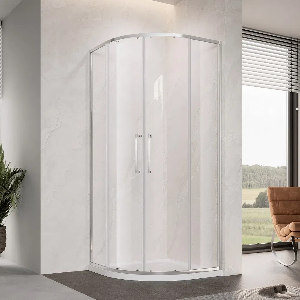 885*885*1981mm Aluminium Frame Shower Room 6mm Tempered Glass Double Sliding Door Curved Shower Enclosure