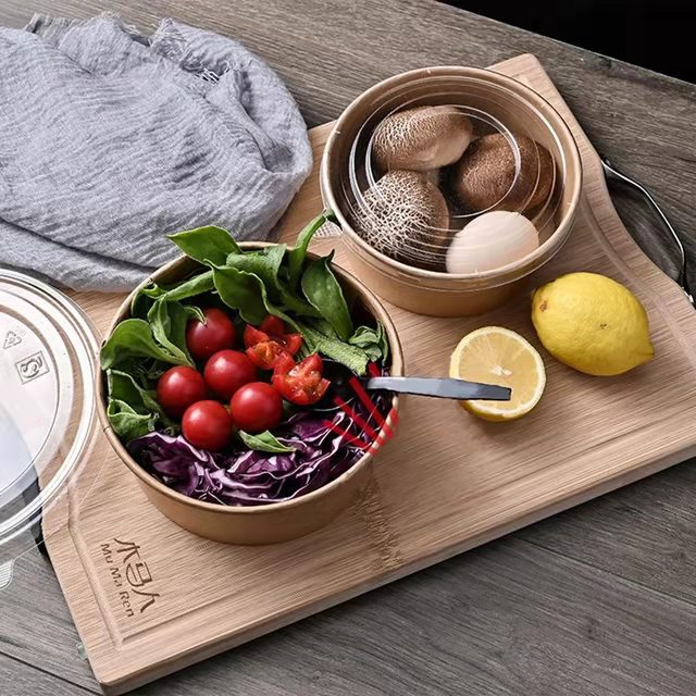 Бумажные миски Kraft одноразовые с крышкой