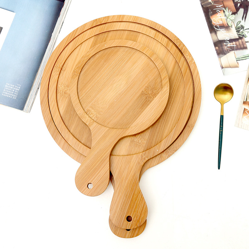 Wood Steak Plate Slate Cutting Board Bamboo Pizza Cake Baking Tray Steak Plates with Handle