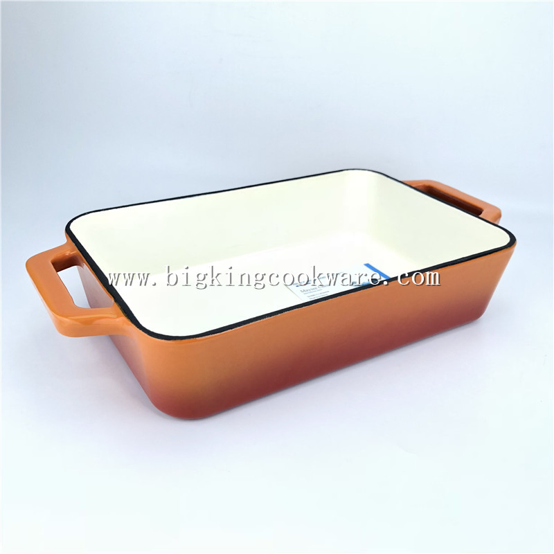 Dish Pan Rectangle Cast Iron Enamel Red
