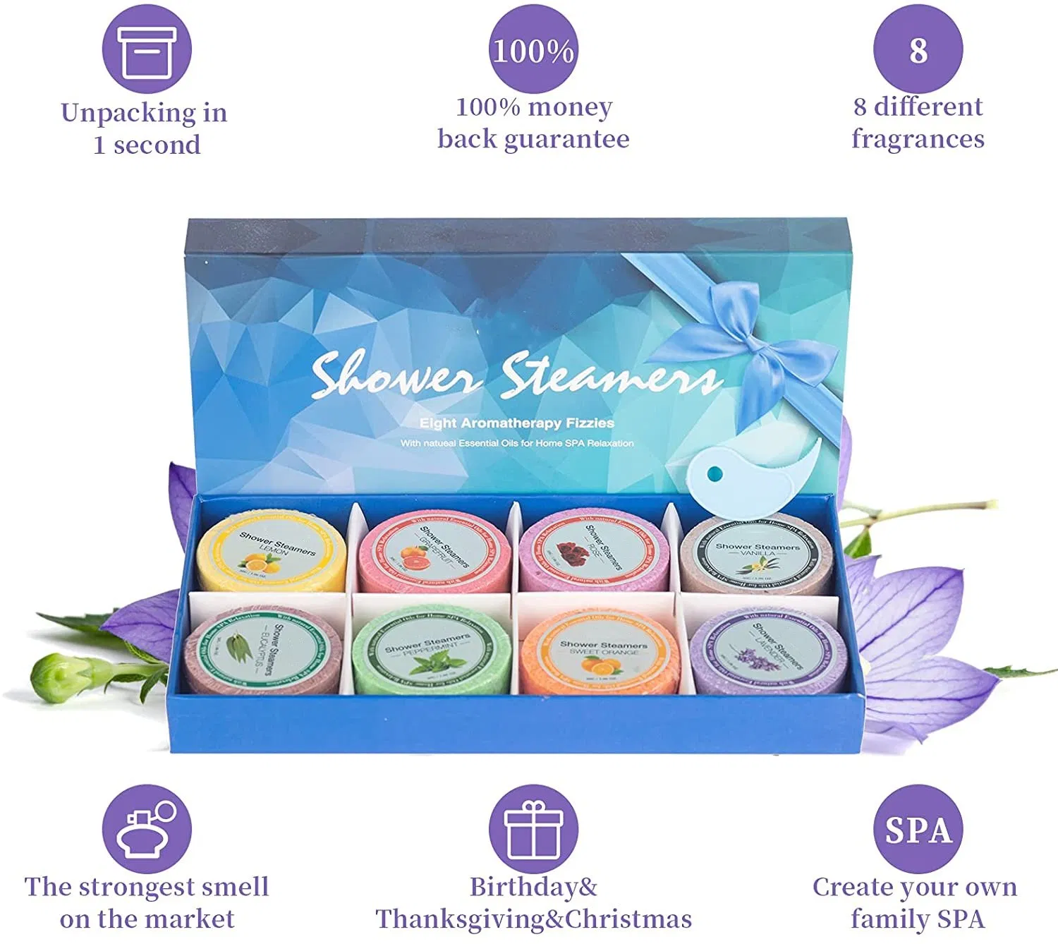 Beauty Cosmetics Skin Care Eight Aromatherapy Fizzies with Natueal Essential Oils for Home SPA Relaxation Shower Tablets