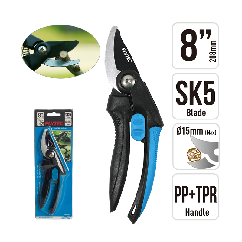 Fixtec Gardening Scissors Hand Pruner Premium Sk5 PP+TPR Handle Blade 8" Prunning Shear
