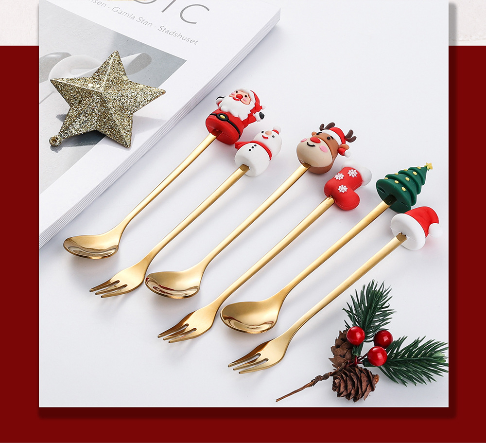 Cross-Border Christmas Spoon Set Cartoon Cute Fun Snowman Spoon Creative Christmas Dessert Spoon Fork Gift Tableware