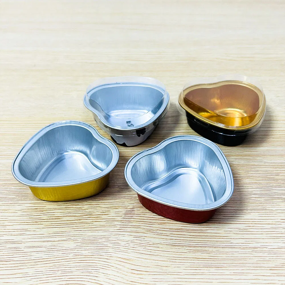 Heart Shape Baking Dish Pans Logo Disposable Dessert Boxes Color Pudding with Lid Pan Cakes Aluminum Foil Baking Cups