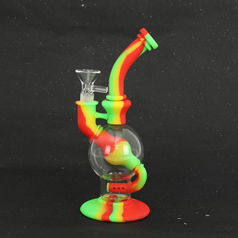 Mixed Colors Silicone Tobacco DAB Rig Smoking Water Pipe with Glass Tube Water Pipes