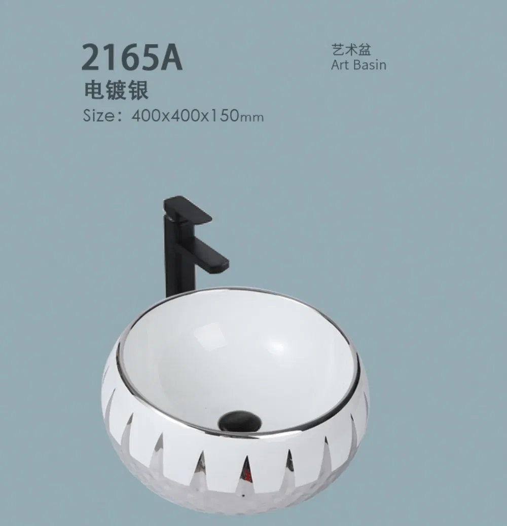 Oval Shape Above Counter Mounted Glaze Porcelain White Color Handmade Electroplated Sink Bathroom Ceramic Handmade Face Wash Basin