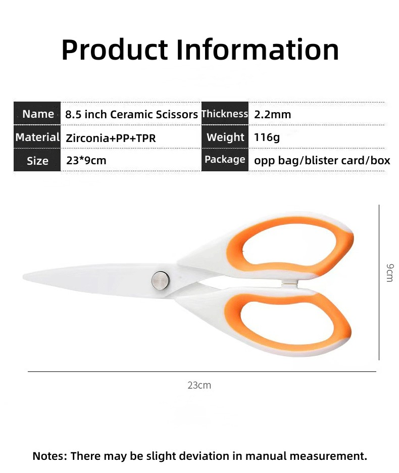 Ceramic Scissors 9" Ceramic Blade Scissors White Sharp Blade with TPR Handle Cooking Shears for Office School Crafting Kitchen Fabric Leather Scissors (Blue)