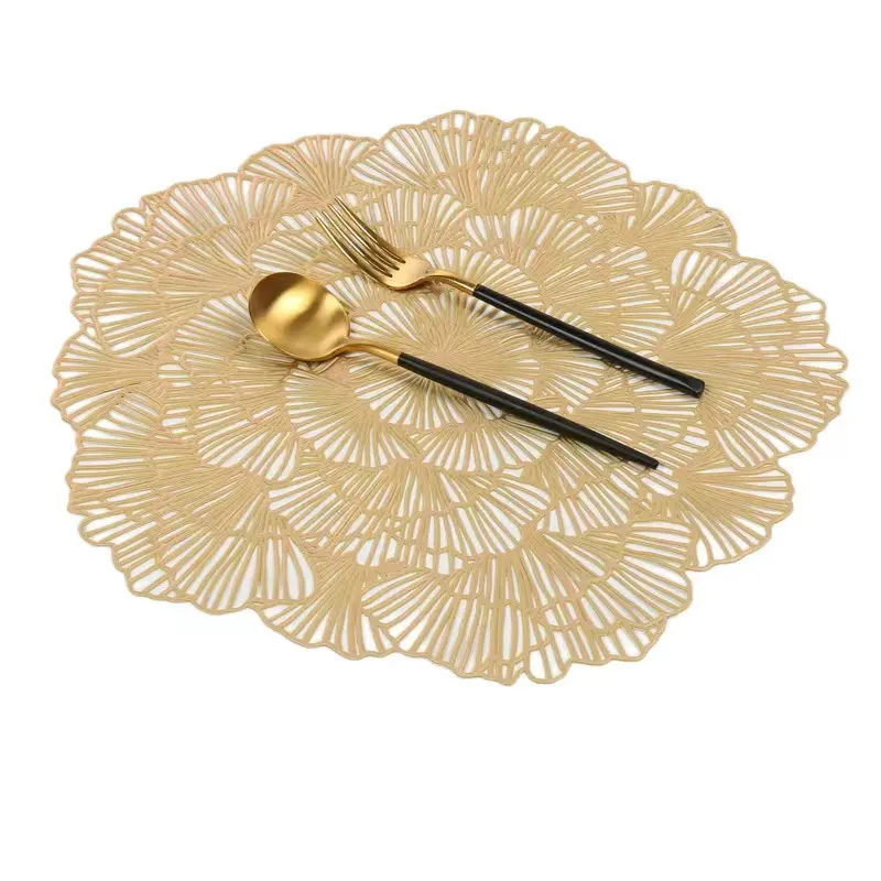 Gold Metallic Irregular Plastic Table Heat Resistant Placemats Dining Table Round PVC Placemats Table Mat