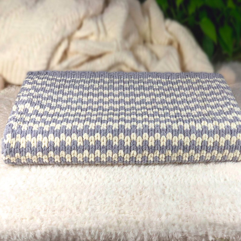 Ultra Soft Gray Woven Acrylic with Polyester Chenille Stripe Throw Blanket with Bag