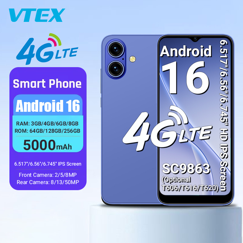 6.5" 4G HD IPS Android16 5000mAh Big Battery Fingerprint NFC Mobile Phone