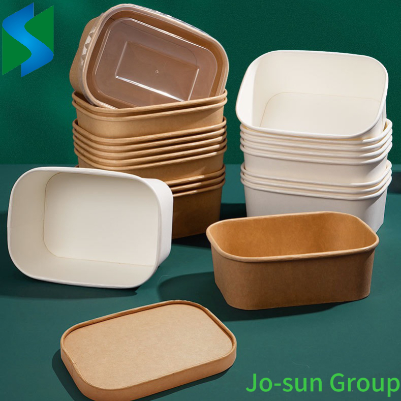 Hot Sale Food Grade Disposable Takeaway Fast Food Container Water and Oil Proofing Kraft Paper Rectangular Bowl with Lid
