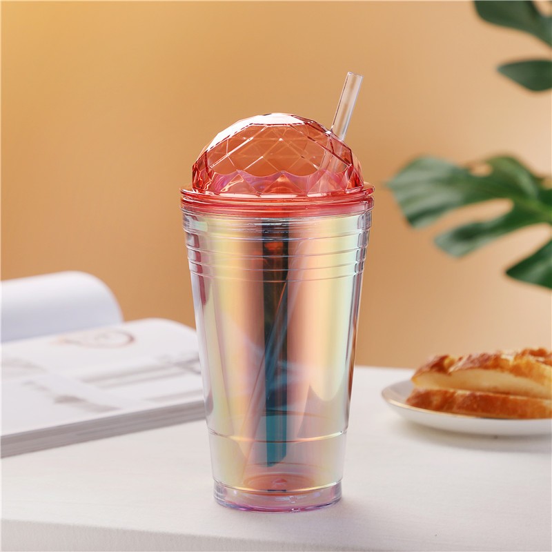 Creative Laser Color Straw Mug Trendy Plastic Water Bottle