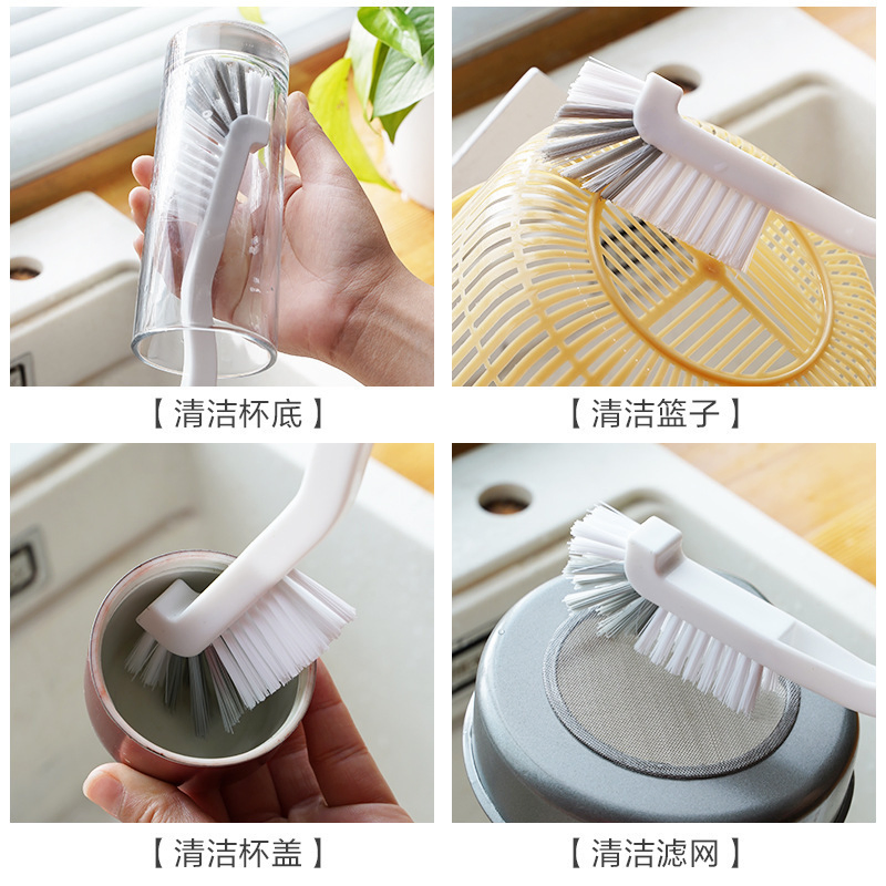Multi Functional White Plastic Kitchen Cleaning Brush for Cup Food Gap Basket Sink