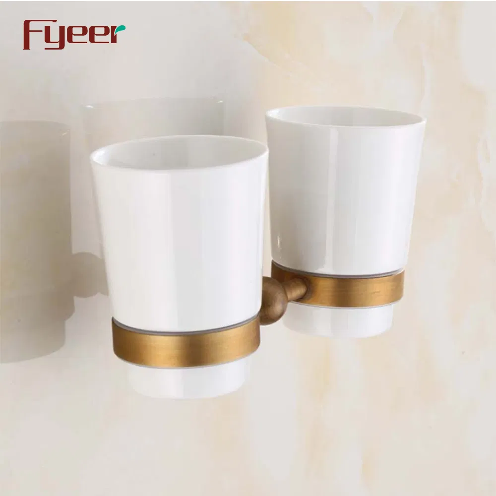 Fyeer Antique Brass Double Tooth Brush Holder