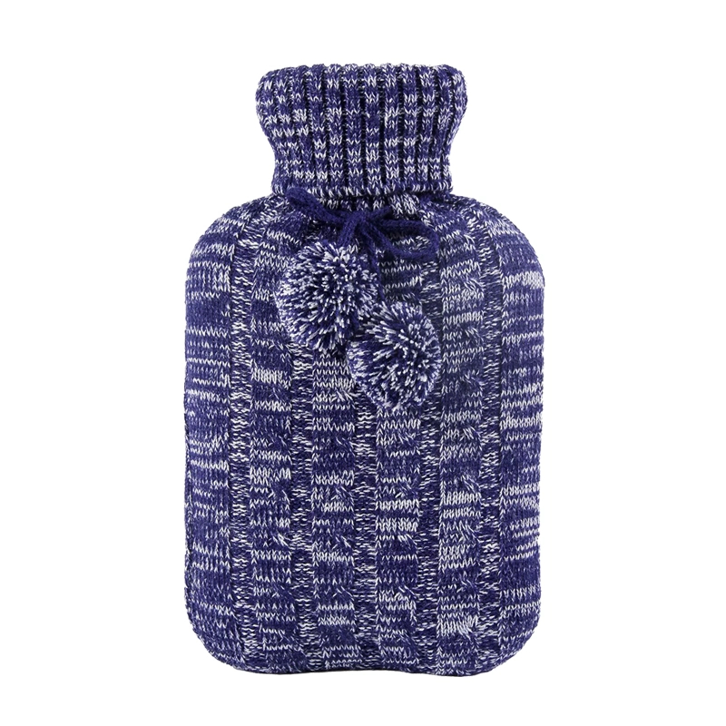 China Supplier Pure Color Customized Pompom Hot Water Bottle Knitted Cable Cover for Winter